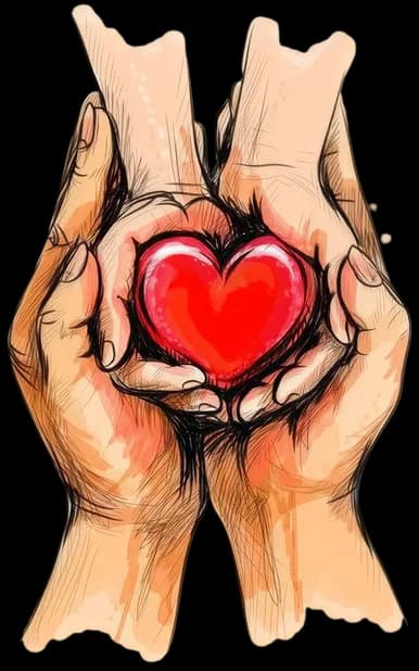 Two hands cupping a red heart