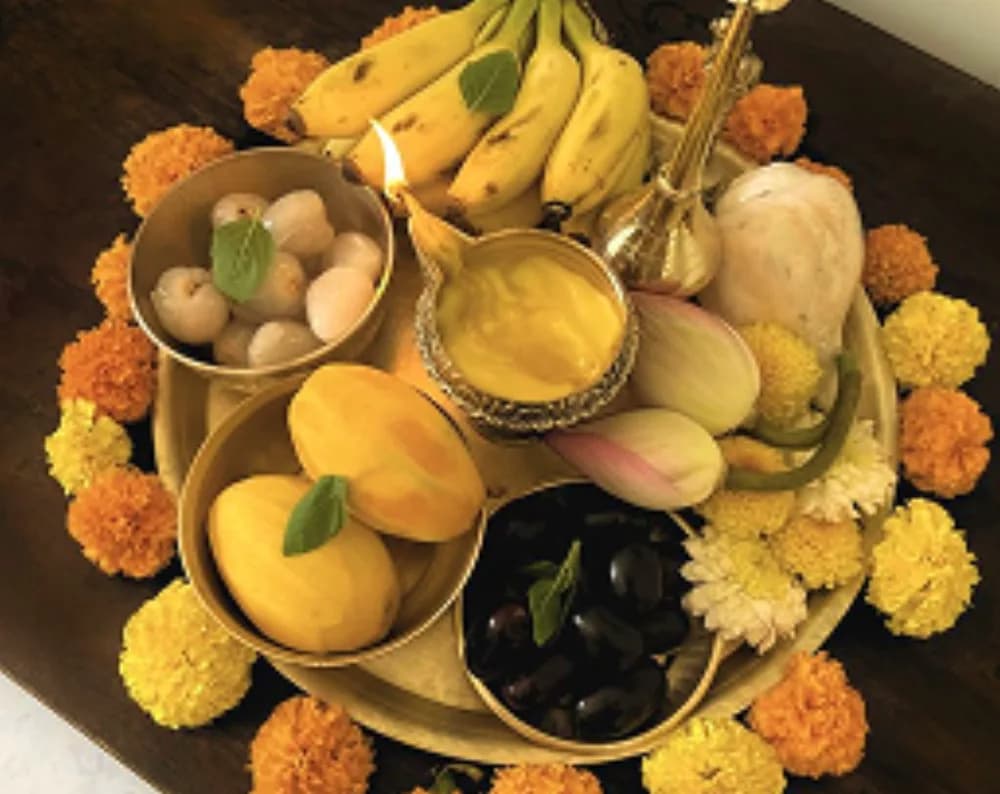 A platter of fruits and offerings for Ekadashi