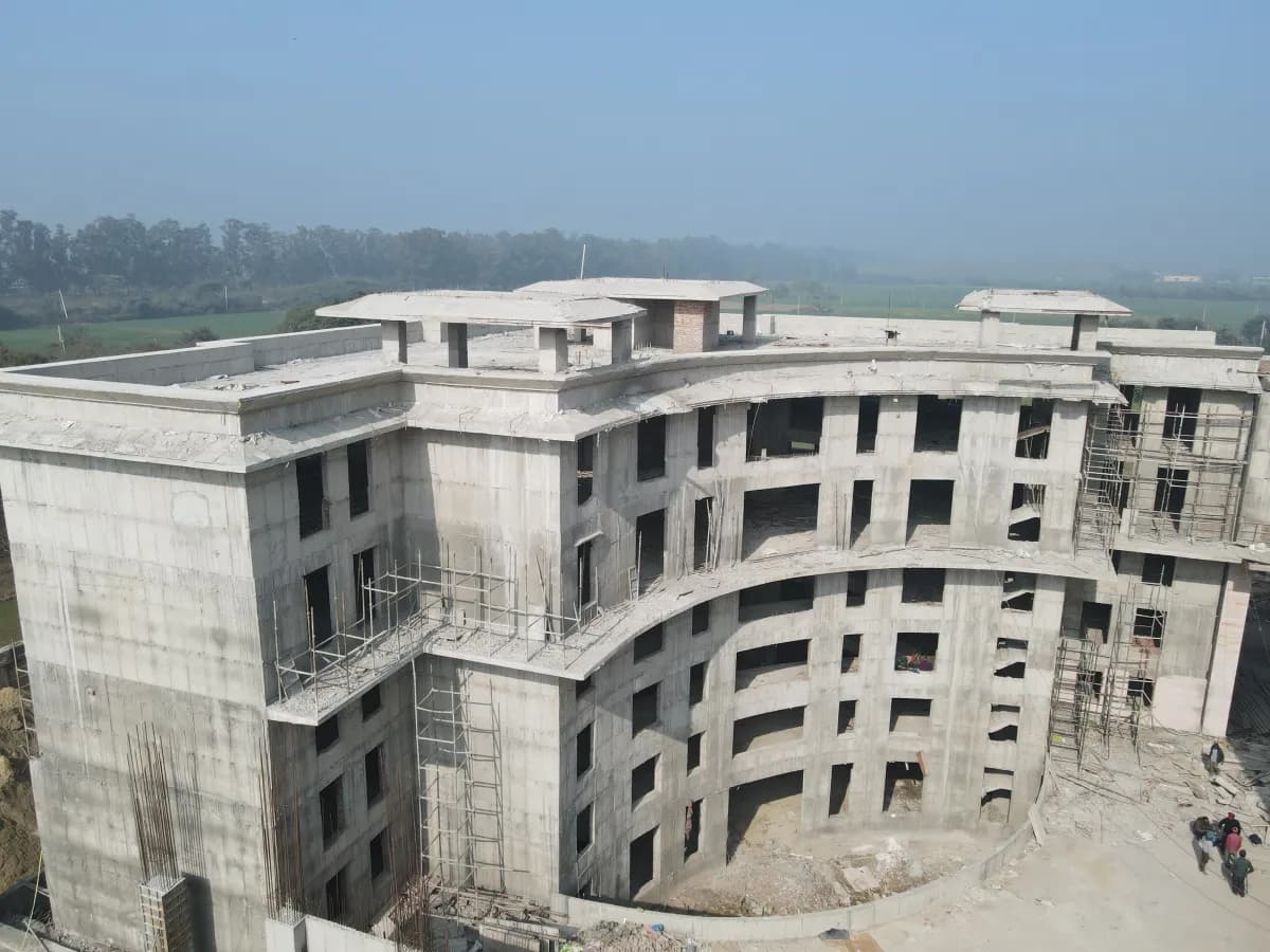 Aerial view of the ISKCON Kurukshetra temple under construction