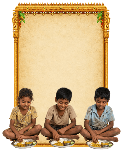 Three children sharing plates of prasadam together