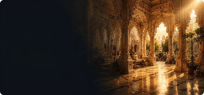 Sunlit marble hall of the ISKCON Kurukshetra temple