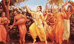 Painting of devotees dancing and singing in kirtan