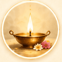 Glowing brass ghee diya symbolising family harmony