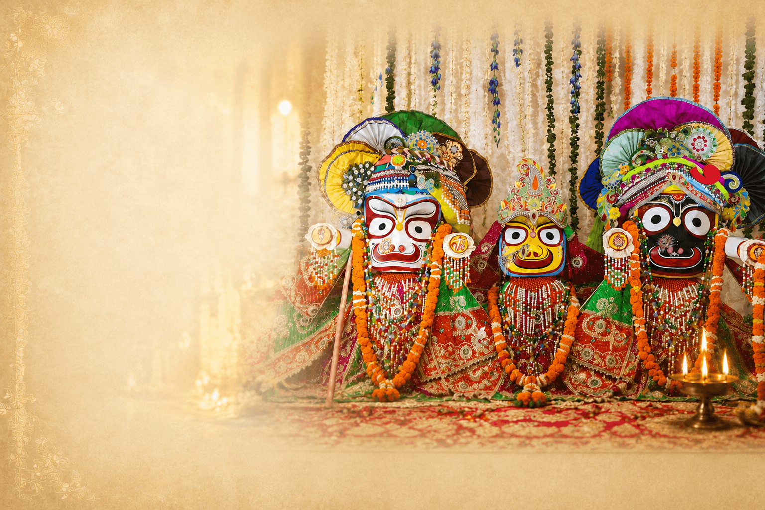 Sri Jagannath, Baladeva and Subhadra deities at ISKCON Kurukshetra