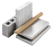 Stacked blocks, stone slabs and timber ready for construction