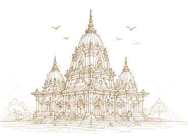 Line illustration of the ISKCON Kurukshetra temple