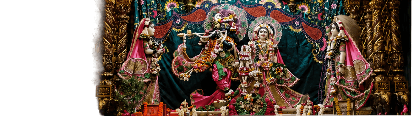 Temple altar deities dressed and garlanded with fresh flowers