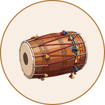 A tasselled mridanga drum