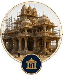 Temple structure rising with scaffolding