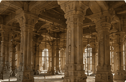 Carved pillared hall interior