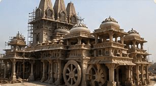 Main temple structure rising with scaffolding