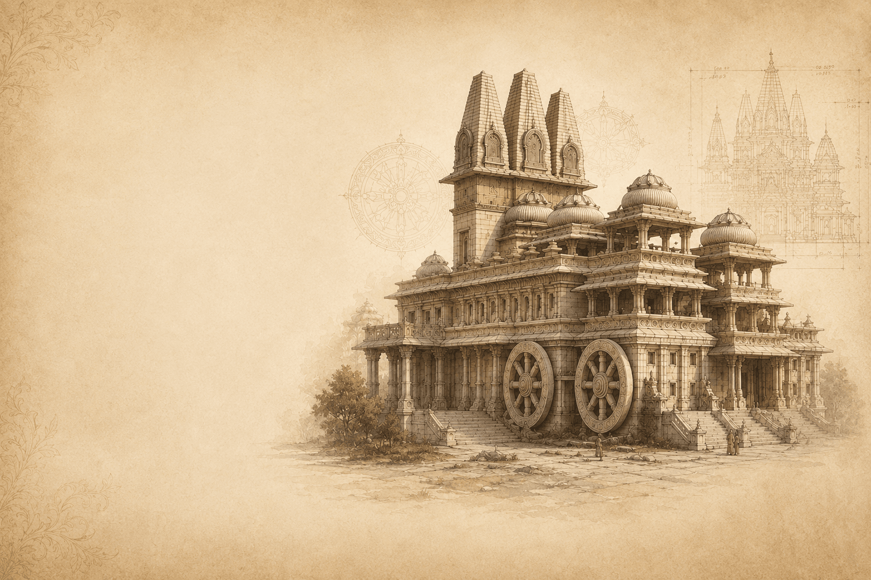 Architectural sketch of the chariot-shaped ISKCON Kurukshetra temple